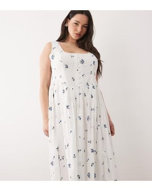 Nobody's Child Cotton Rich Embroidered Milkmaid Midi Dress - Grey