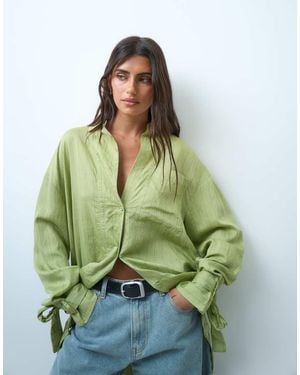 ASOS Overhemd Met Strikmanchetdetail En Zachte Strepen - Groen