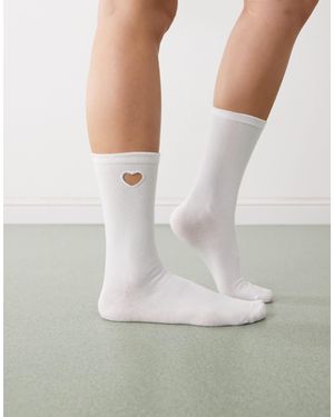 Monki Ankle Sock With Heart Cut Out Detail - Grey