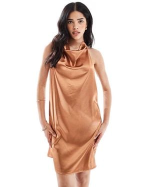 Object Halter Neck Mini Slip Dress - Brown