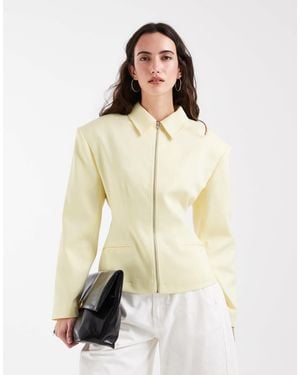 ASOS Linen Look Cinch Waist Zip Through Jacket In - Natural