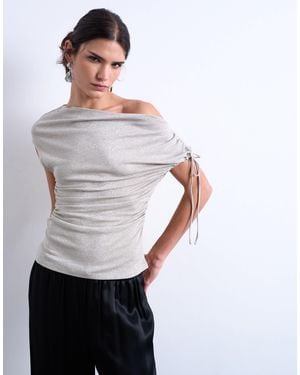 TOPSHOP Metallic Asymmetric Cinch Top - Gray