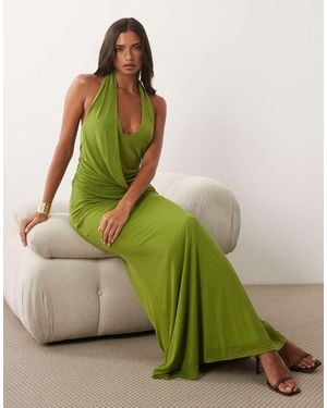 ASOS Mesh Halter Maxi Dress With Draped Sash Detail - Green