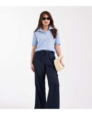New Look Wide Leg Chambray Denim Trousers - Blue