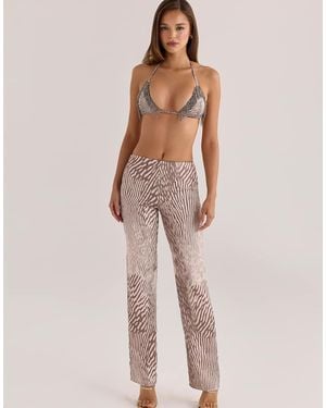 House Of Cb Maren Animal Print Satin Straight Leg Trousers - Natural