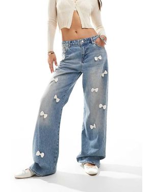 Bershka Bow Embellished Baggy Jeans - Blue