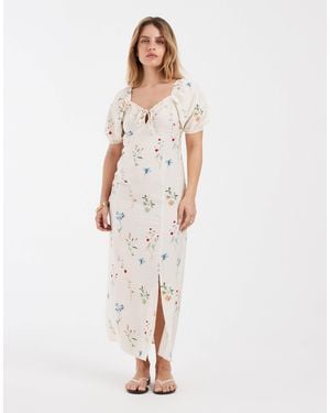 Vero Moda Puff Sleeve Tie Front Detail Maxi Dress - White