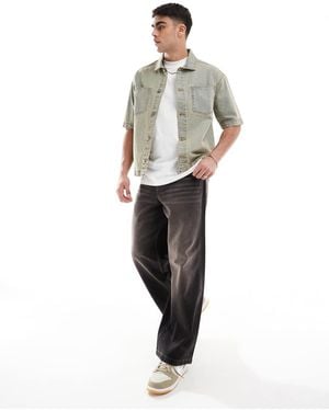 Another Influence Recht Denim Overhemd Met Korte Mouwen - Wit