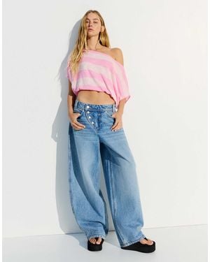 Bershka – asymmetrischer pullover mit streifen - Pink