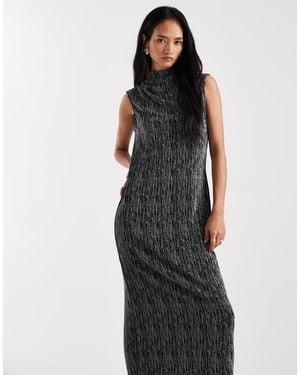 Vero Moda Vestido Midi Negro Y Plateado Efecto Purpurina Sin Mangas Con Cuello Barco De