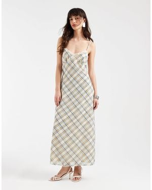 Motel Naska Chiffon Vintage Check Midaxi Dress - White