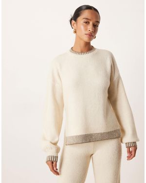 Vila Contrast Trim Knitted Sweater Co-ord - Natural