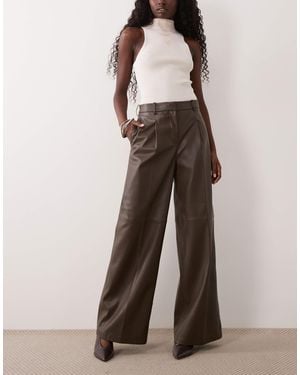 Mango Faux Leather Straight Pants - Brown