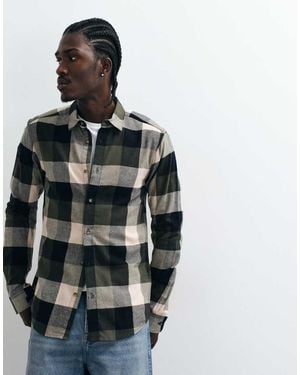 Only & Sons Camisa A Cuadros Buffalo En Verde Oscuro Y Crema - Gris
