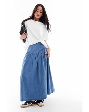 Wednesday's Girl Chambray Midi Skirt - Blue