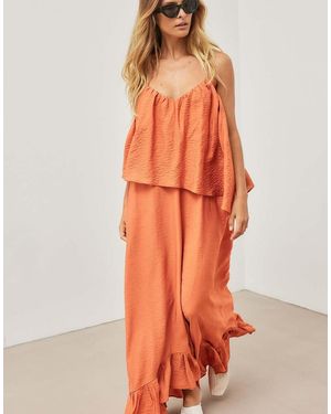 NA-KD V Neck Volume Strap Midi Dress - Orange