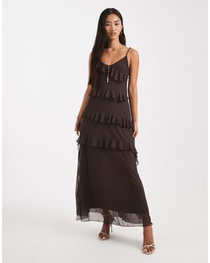Object Maxi Cami-Jurk Van Mesh Met Ruches - Bruin