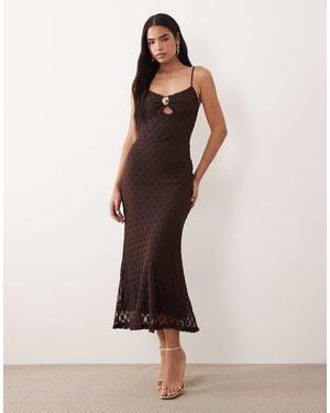 Bardot Karla Cami Lace Mesh Gold Trim Midi Dress - Brown