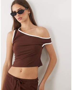 ASOS Off Shoulder Tipped Top - Brown