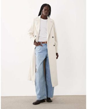 4th & Reckless Wool Look Double Breasted Longline Structured Formal Coat - White