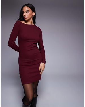 ASOS Ribbed Long Sleeve Split Front Mini Dress - Purple