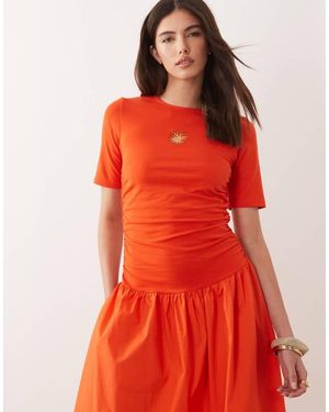 Never Fully Dressed Grace Cotton T-shirt Drop Waist Maxi Dress Dress - Red