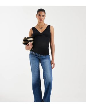 Vero Moda Vaqueros Azules De Pernera Ancha Con Lavado Medio Y Banda Para El Vientre Suave Tessa De