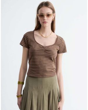 & Other Stories Rich Cotton Ruched Short Sleeve Top - Green
