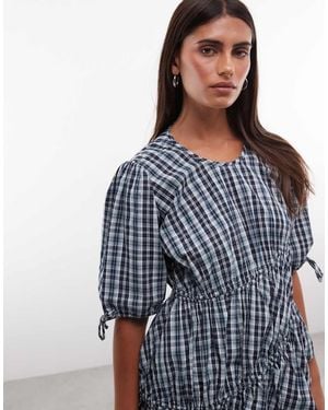Collusion Blusa Con Detalle De Canalé A Cuadros - Azul
