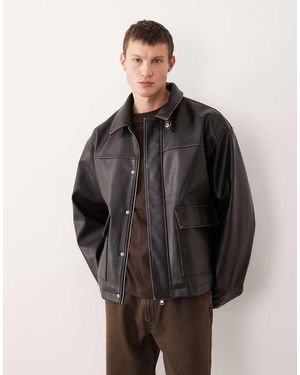 ASOS Harrington Faux Vintage Leather Look Jacket - Grey