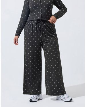 Yours Clothing Polka Dot Wide Leg Trousers - Black