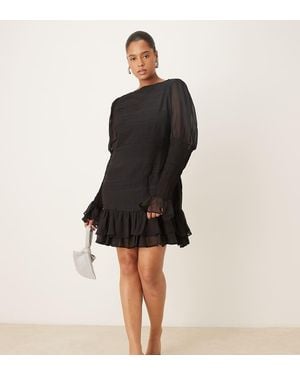 ASOS Asos Design Curve Slash Neck Dropped Waist Mini Dress With Shirred Sleeves - Black