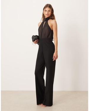Mango High Neck Sheer Detail Jumpsuit - Black