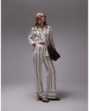 laagam Striped Linen Trousers - Grey