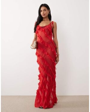 hm beach dress Summer Foliage Red One Shoulder Maxi Dress – Blythe main image 1