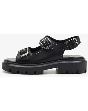 OFF THE HOOK Boston Triple Strap Western Leather Chunky Sandals - Black