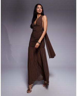 TFNC London Halter Neck Maxi Dress With Open Back - Brown
