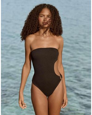 4th & Reckless Crinkle Spiral Hardware Cutout Bandeau Swimsuit - Black