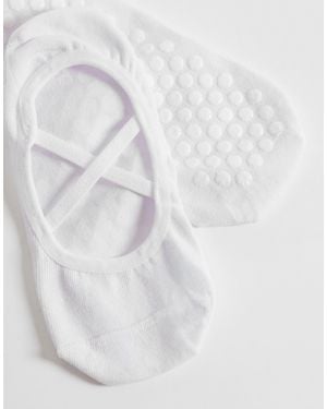 4505 Pilates 3 Pack Non-slip Grip Socks With Elastic Straps - White