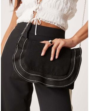 True Decadence Ruffle Clutch Bag With Diamante Detail - Black