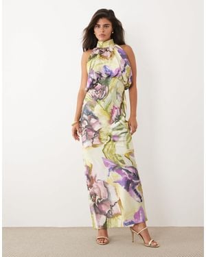ASOS Halter Neck Blouson Satin Maxi Dress - White