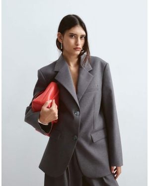 ARRANGE Premium Oversized Wool Blazer With Contrast Stripe Lining - Grey
