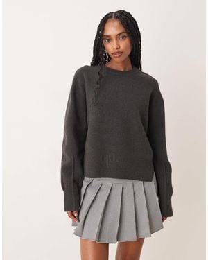 ASOS Boxy Crew Neck Sweater With Side Split Detail - Black