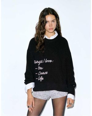 Pull&Bear Text Jumper - Black