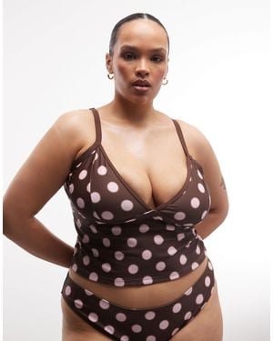 Collusion Plus Blurred Polka Dot Tankini Bikini Top - Brown