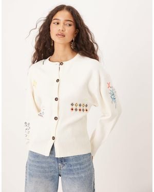 Never Fully Dressed Neon Embroidered Cardigan - White