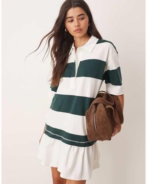 Miss Selfridge Stripe Frill Hem Detail Rugby Dress - Natural