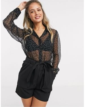 Pimkie Camicia trasparente nera a pois - Nero