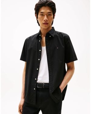 Tommy Hilfiger S Short Sleeve Poplin Shirts In Regular Fit - Black