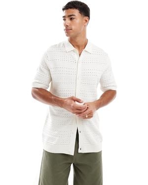 Threadbare Cotton Rich Textured Knitted Button Down Shirt - White